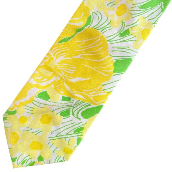 Lilly Pulitzer Mens Stuff 60s 70s Yellow Daffodil Flower Vintage Tie - Picture 1 of 4